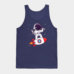 Cute Astronaut Lifting Dumbbell On Rocket Cartoon Tank Top